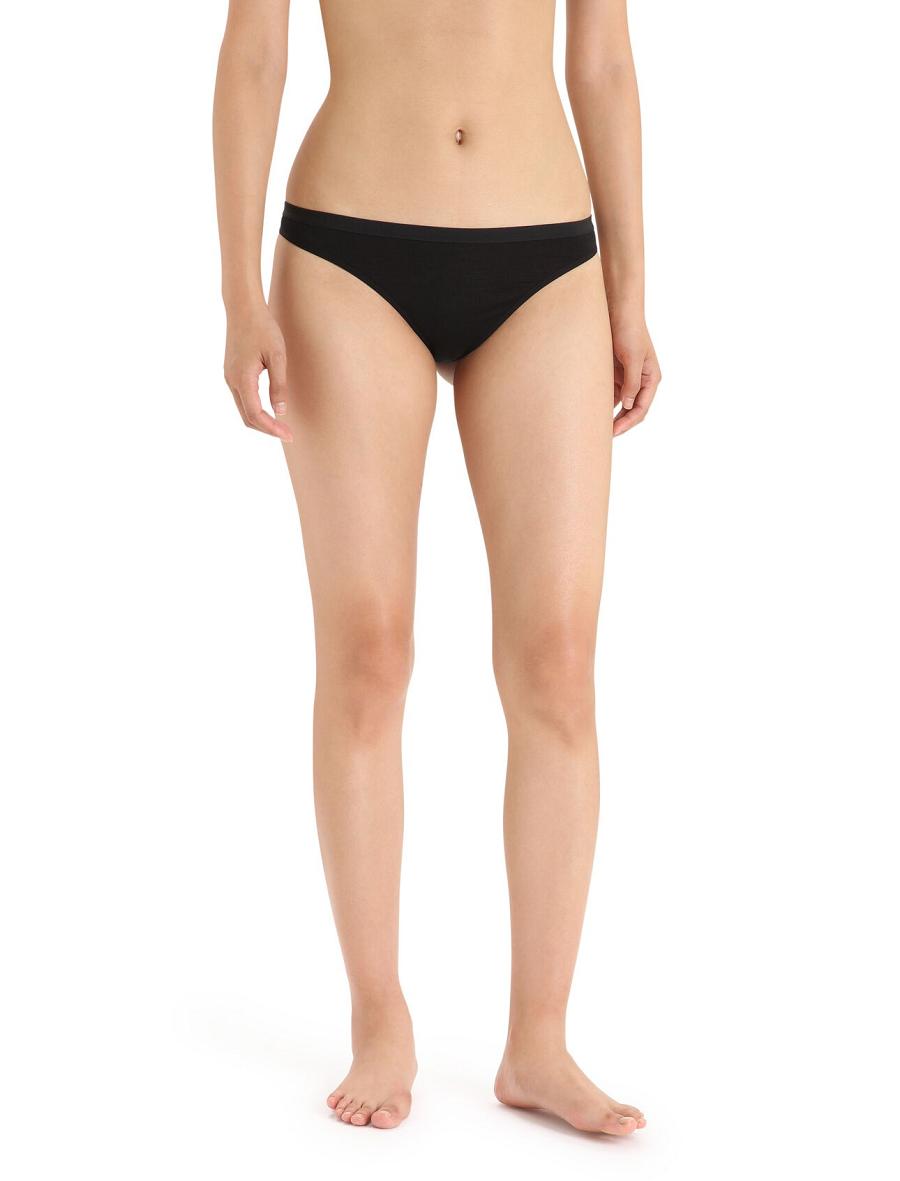 Black Women\'s Icebreaker Merino Siren Thong Underwear | USA 1704WNBY